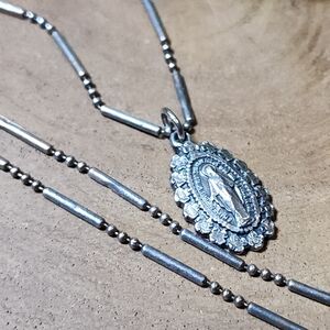 Vtg 925 Italy Silver Pendant Necklace St Mary Conceived Without Sin Pray For Us